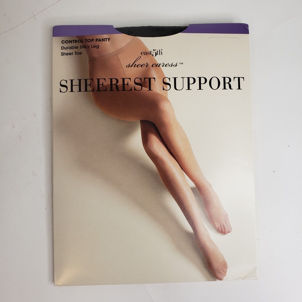 JC Penney East 5th Sheer Caress Sheerest Support Pantyhose Average Off Black